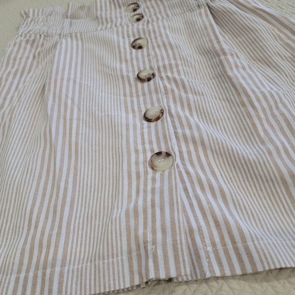 Favlux Stripes Cotton blend Paper bag Waist Skirt Size Large Button Front